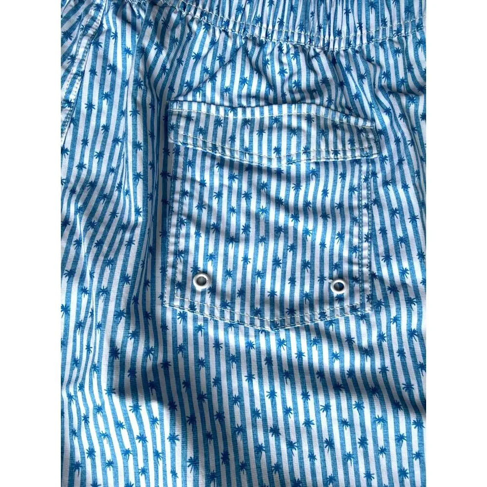 Johnnie-O Grenada Swim Trunks in Blue Stripe & Palm Print Size XXLarge